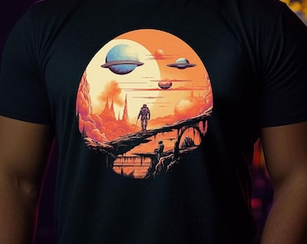 Retro Sci-Fi T-Shirt | Alien Planet T-Shirt | Vintage Retro T-Shirt | Organic Cotton T-Shirt Unisex | Gift for Science Fiction Fans