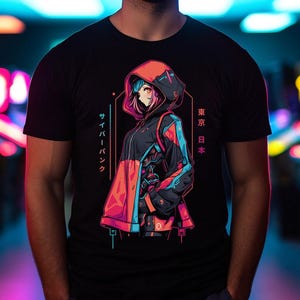 Cyberpunk Anime T-Shirt | Colorful Anime Girl T-Shirt | T-Shirt for Gamer & Anime Fans