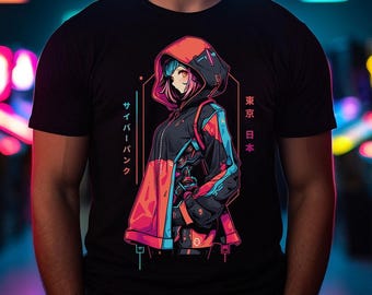 Camiseta de anime ciberpunk / Camiseta de chica de anime colorida / Camiseta para gamers y fanáticos del anime