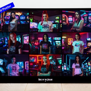 Girls of the Arcade | Gamer Girl Poster | Eco-Friendly FSC-Certified Print | Gaming Room Wall Deco | Poster for Gamer | Gaming Room Poster