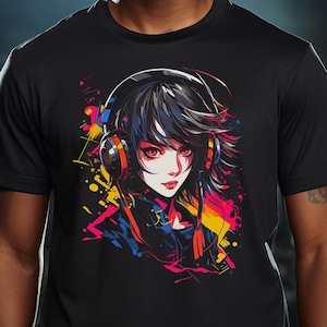 Cyberpunk Anime T-Shirt | Anime Girl T-Shirt | Streamer and Gamer T-Shirt | Organic Cotton T-Shirt Unisex | Gift for Gamer and Anime Fans