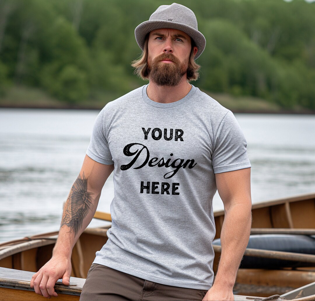 Athletic Heather Bella Canvas 3001 Mockup, Gray T-shirt Mockup, Male ...