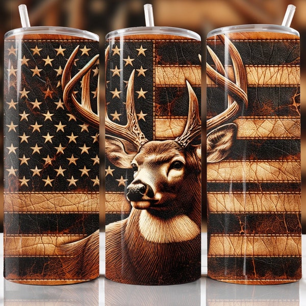 Deer Burnt Leather 20oz tumbler wrap for hunters for veterans patriotic deer tumbler wrap hunting tumbler wrap Deer Tumbler PNG