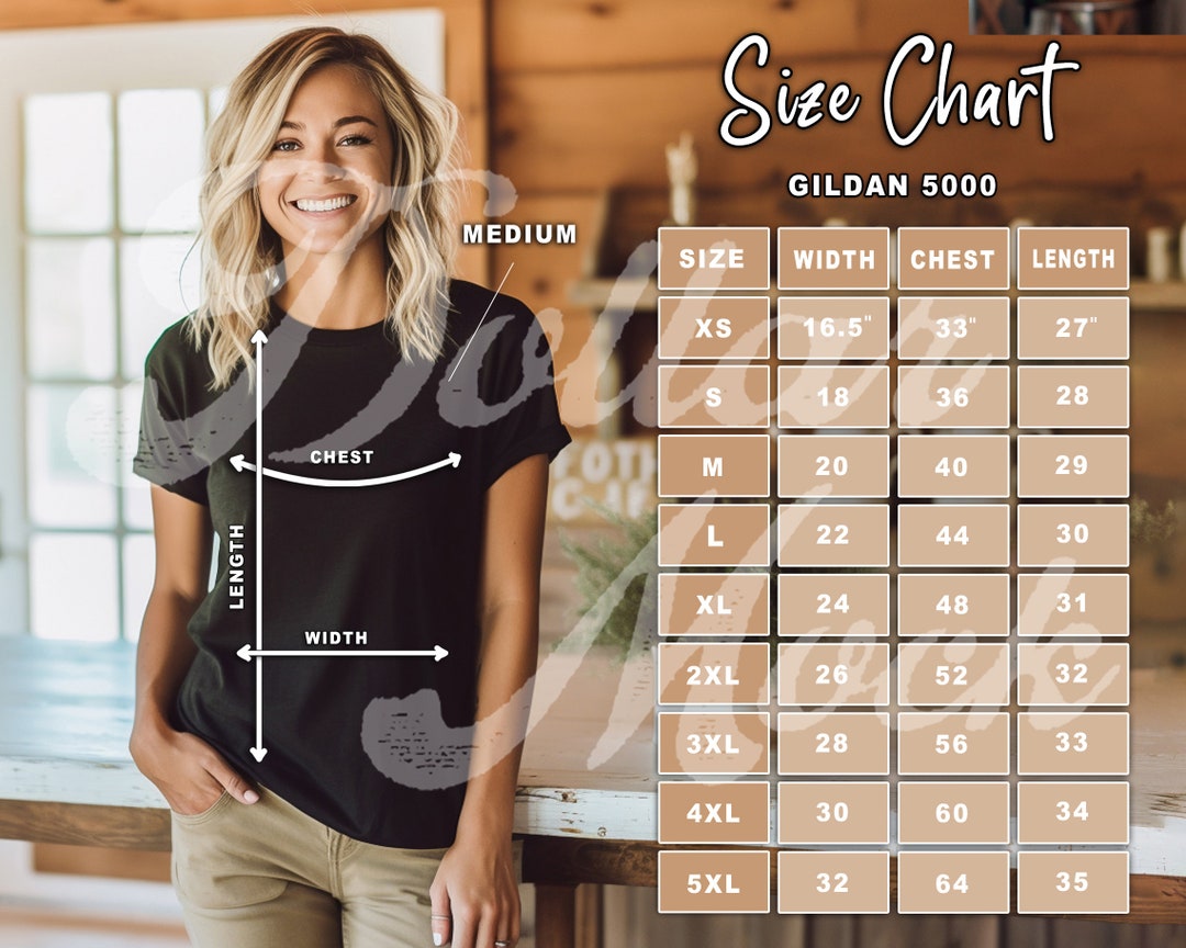 Size Chart Gildan 5000 Size Guide Tshirt Measurements Chart Sizing ...