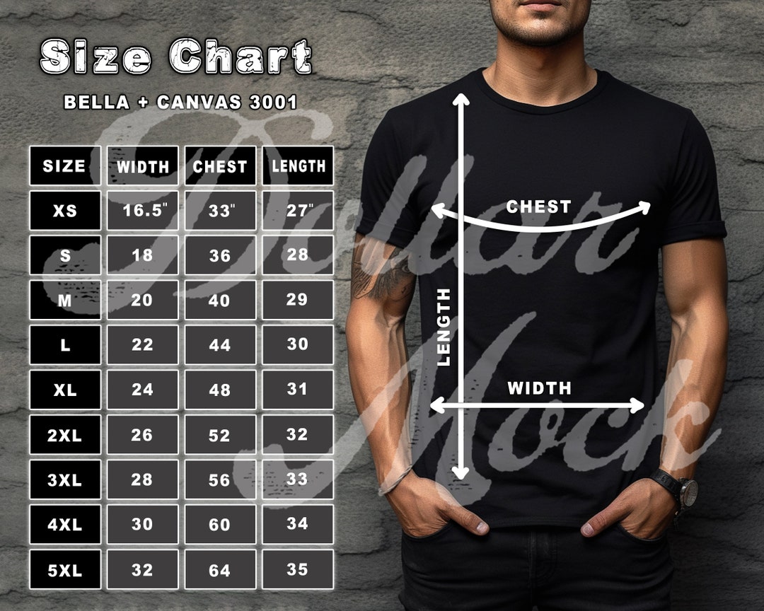 Size Chart Bella Canvas 3001 Size Guide Tshirt Measurements Chart ...
