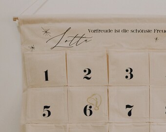 Personalisierter Adventskalender aus Stoff mit 24 Taschen zum Aufhängen | Adventskalender zum Befüllen | Wandadventskalender