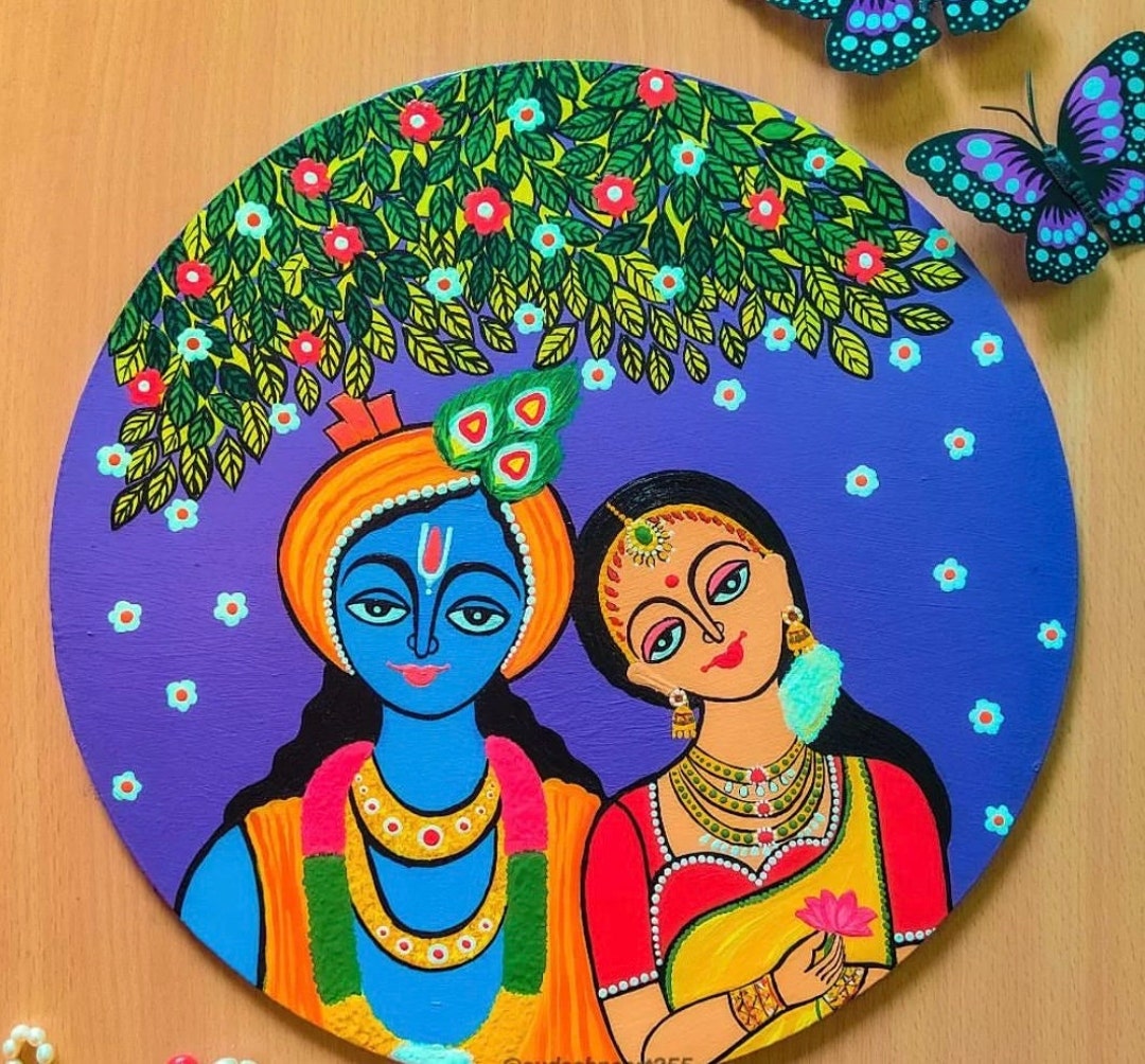 Radha Krishna Acrylic Painting on Round MDF Board of 12inch Etsy