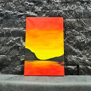 Oil painting of a sunset on the lake, 10x10 inches, unframed