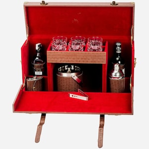 Herramienta de accesorios de barra elegante de cuero / Juego de barra de maletín de cuero sintético portátil / Juego de barra para juego de barra de viaje para regalo del día del padre.