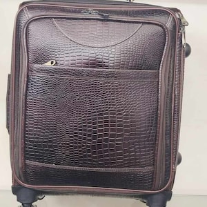 Croc Leather Trolley Travel Bag Weekender Overnight Light Leather Bag With Four Wheels Leather Cabin Luggage Airplane Carry On Cabin Bag