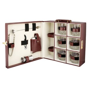 Accesorios de barra elegantes de color negro cocodrilo / Maletín de cuero sintético portátil / Juego de barra para viajes Juego de barra para picnic Juego de barra para regalo