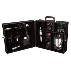 Accesorios de barra elegantes de color marrón / Maletín de cuero sintético portátil / Juego de barra para viajes Juego de barra para picnic Juego de barra Regalo para ella