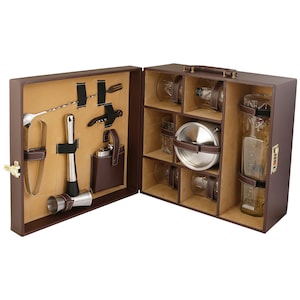 Accesorios de barra elegantes de cuero / Maletín de cuero sintético portátil / Juego de barra para viajes Juego de barra para picnic Juego de barra para regalo