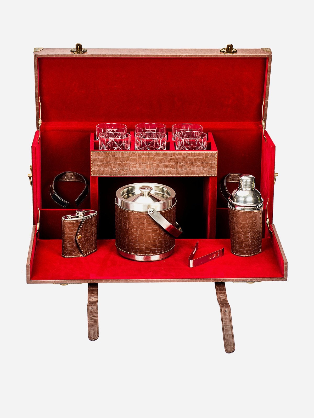 Leather Elegant Bar Accessories Tool Portable Leatherette Briefcase Bar Set Bar Set for Travel