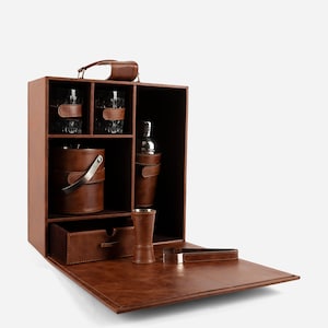 Accesorios de barra elegantes de cuero / Maletín de cuero sintético portátil / Juego de barra para viaje, regalo del día del padre.
