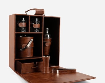 Leather Elegant Bar Accessories tool | Portable Leatherette Briefcase Bar Set | Bar Set For Travel Bar set, Father's day Gift.