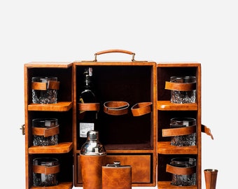 Leather Elegant Bar Accessories tool | Portable Leatherette Briefcase Bar Set | Bar Set For Travel Bar Set  for Father's  day Gift..