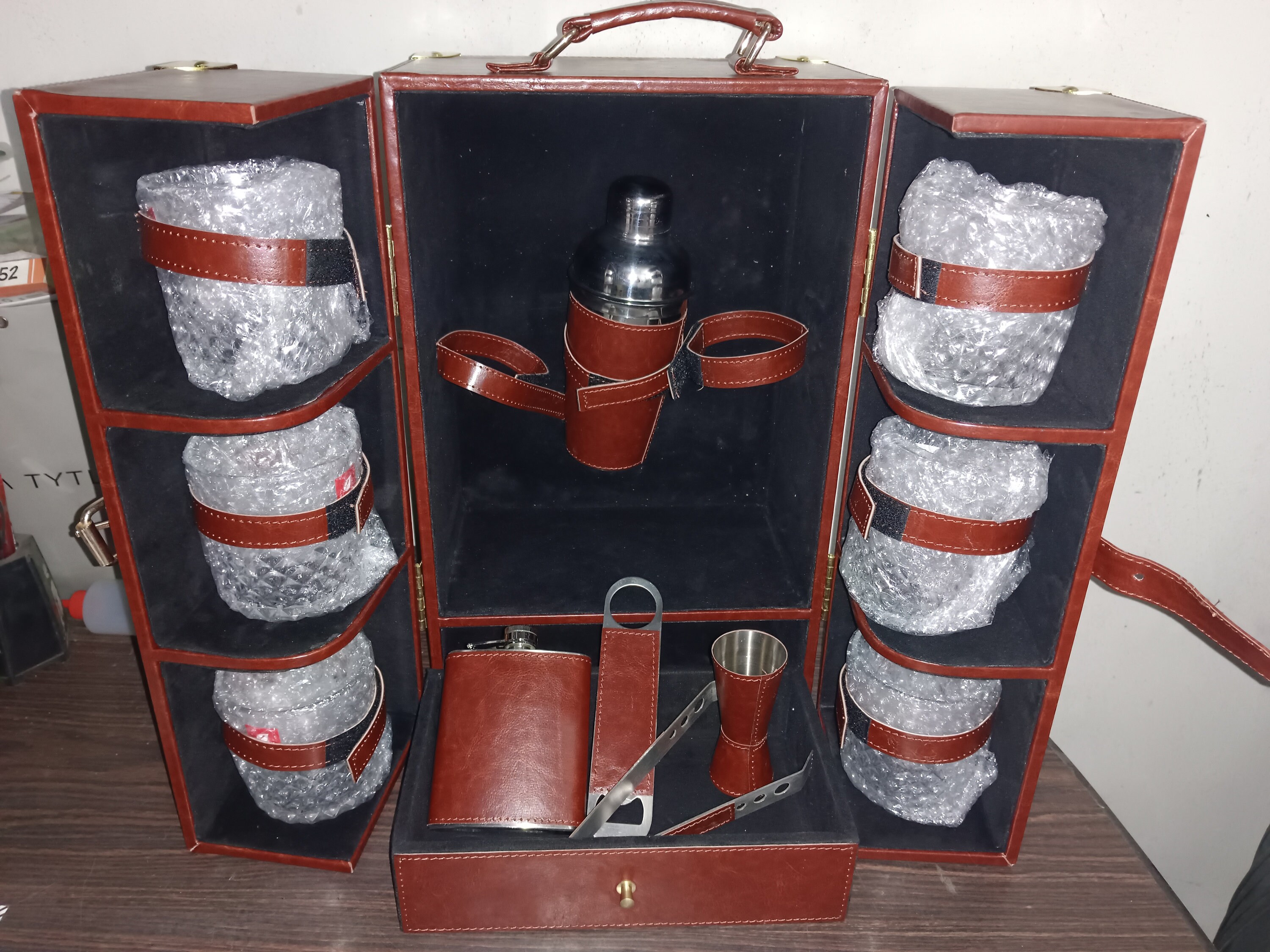 Leather Elegant Bar Accessories Tool Portable Leatherette Briefcase Bar