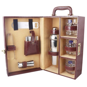Accesorios de barra elegantes de color rojo cocodrilo / Maletín de cuero sintético portátil / Juego de barra para viajes Juego de barra para picnic Juego de barra para regalo