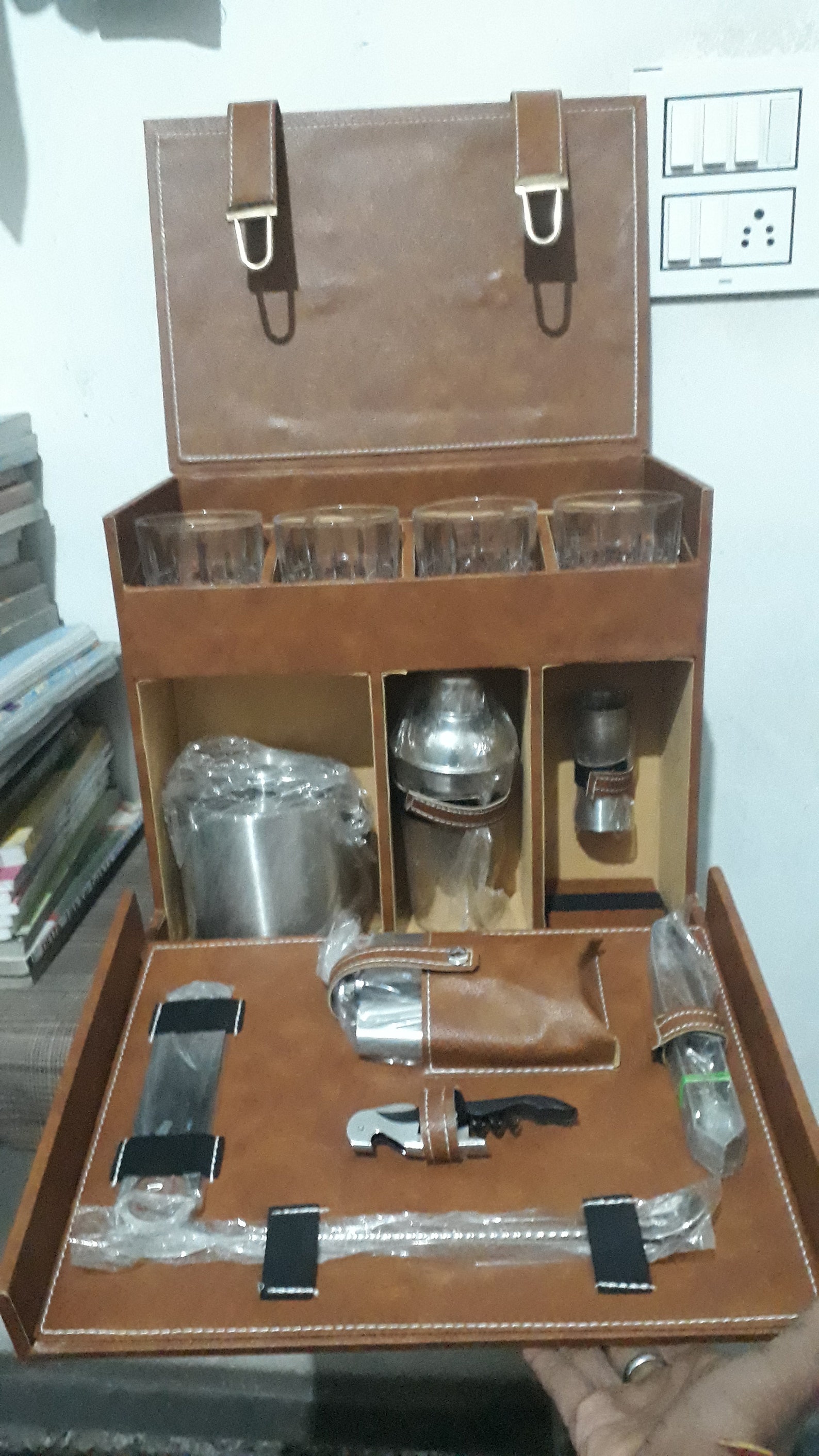 Leather Elegant Bar Accessories Tool Portable Leatherette Briefcase Bar