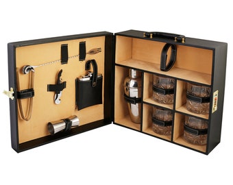 Leather Elegant Bar Accessories tool | Portable Leatherette Briefcase Bar Set | Bar Set For Travel Bar Set for Picnic Bar Set for Gift