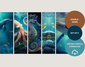 Unique bookmarks, featuring enchanting Sealife: A double-sided set of bookmarks for book lovers