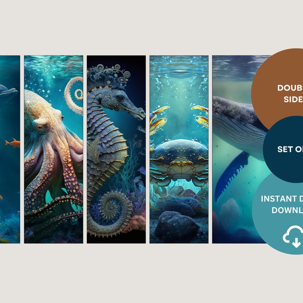 Unique bookmarks, featuring enchanting Sealife: A double-sided set of bookmarks for book lovers