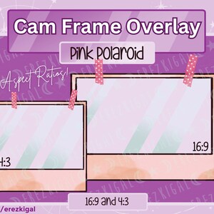 Pink Polaroid Kamera Overlay | Webkamera, Rahmen, Kawaii, niedlich, gemütliches PNG für Twitch, Discord, YouTube, OBS Streamer