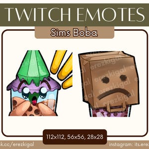 Emote Sims Boba Bubble Tea / Kawaii, carino, Plumbob, sacchetto di carta, emote PNG di The Sims 4 per Twitch, Discord, streamer di YouTube