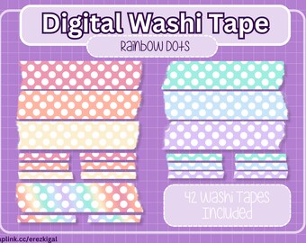 Digital Washi Tape Stickers | Scrapbook, Journaling, Stream Decor | Bright Color Rainbow Clipart for OBS, GoodNotes, Notability, etc.