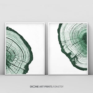 Large Tree Rings Print, Set of 2 Prints, Green Colored Tree Print, Pine Tree Ring Printable Art, Log Wood Slice Prints,Army Green Tree Rings