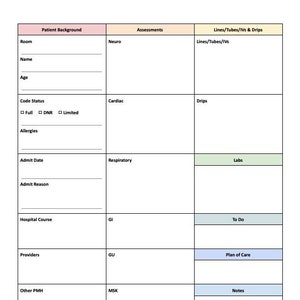 Printable Nursing Report Sheet, ICU Nurse Report Sheet PDF, Patient Report Sheet with Hourly Shift Layout, Day and Night Shift