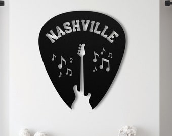 Nashville Electric Guitar Pick Metal Sign, Guitar Wall Art, Nashville Music Wall Art, Country Music Artist Gift, Nashville Trip Souvenir