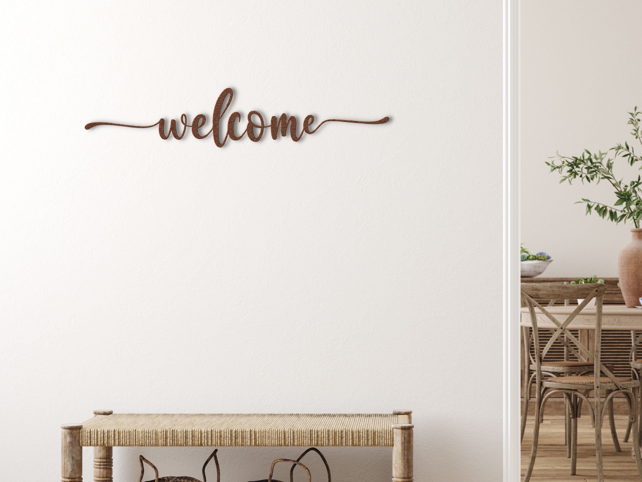 Welcome Metal Sign, Welcome Metal Wall Art, Script Font Words, Metal