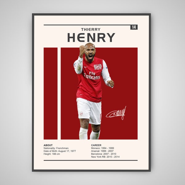 Thierry Henry Poster | Thierry Henry Print, Football Gift, Sports Poster, Football Player Poster, Soccer Wall Art, Thierry Henry Arsenal Art