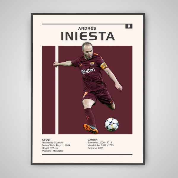 Andres Iniesta Poster | Andres Iniesta Barcelona Poster, Iniesta Print, Sports Art, Football Poster, Soccer Wall Art
