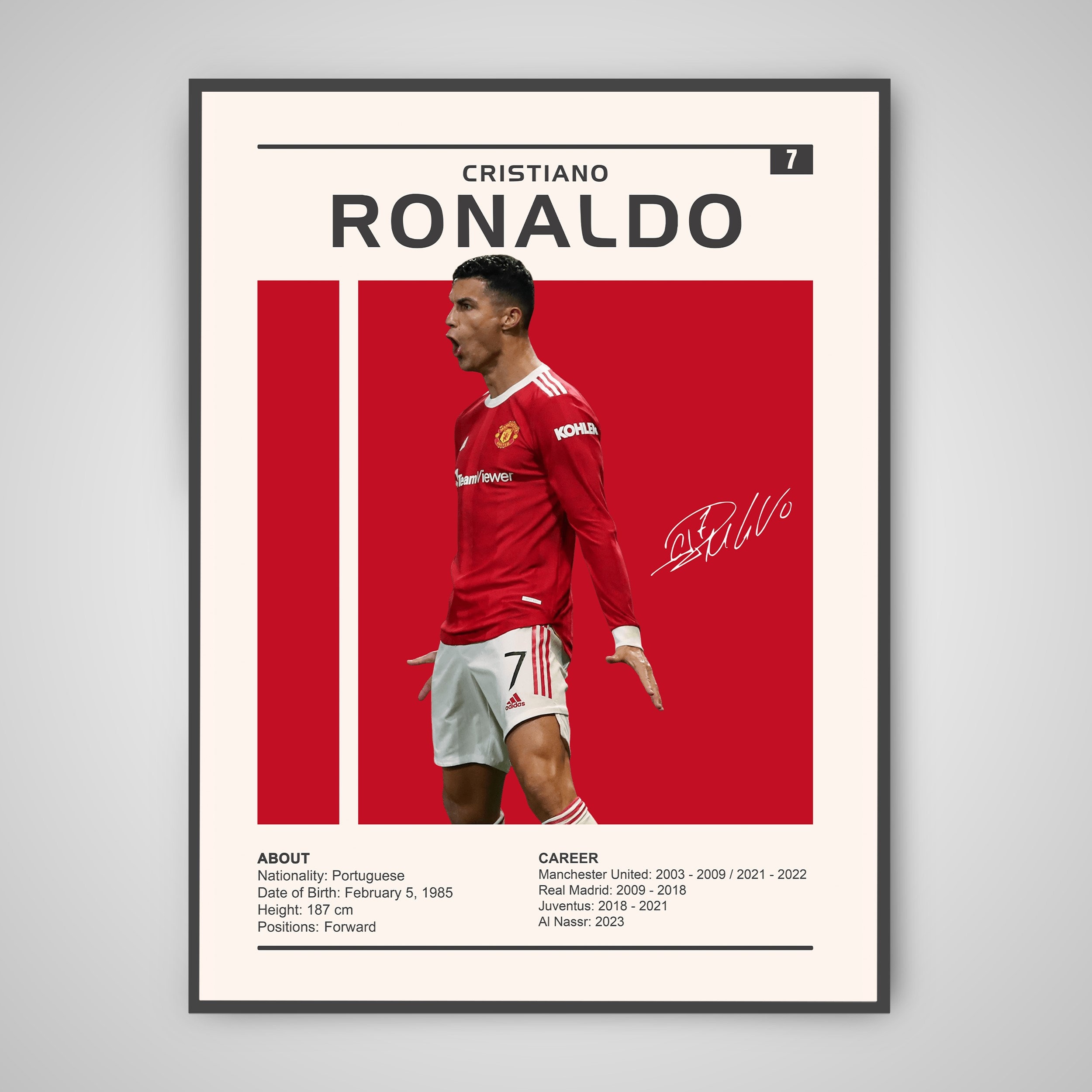 Cristiano Ronaldo Print, Cristiano Ronaldo Poster, Football Gift, Sports Poster, Argentina Soccer Poster, Soccer Wall Art, Ronaldo Poster