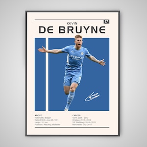 Póster de Kevin De Bruyne / Impresión de De Bruyne, póster deportivo, póster de jugador de fútbol, arte mural de fútbol, póster de De Bruyne del Manchester City