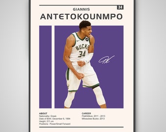 Giannis Antetokounmpo Poster | Antetokounmpo Print, NBA Posters, Sports Poster, Milwaukee Bucks, Basketball Poster, NBA Wall Art, Man Cave