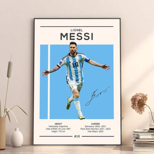 Affiche Lionel Messi, impression football Argentine, cadeaux de football, affiche de sport, affiche de joueur de football, art mural football, affiches de chambre de sport