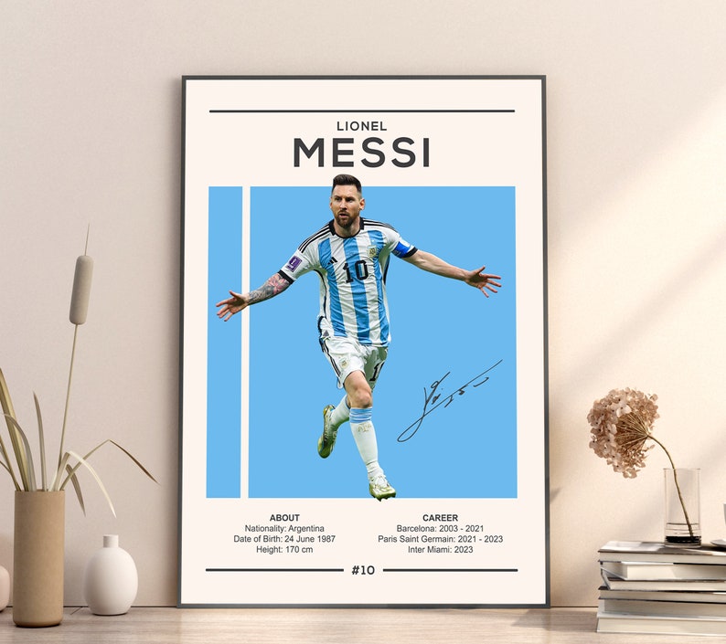 Lionel Messi Poster, Argentina Soccer Print, Soccer Gifts, Sports Poster, Football Player Poster, Soccer Wall Art, Sports Bedroom Posters