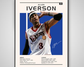 Allen Iverson Poster | Iverson Print, Philadelphia 76ers, NBA Poster, Sport Poster, Basketball Poster, NBA Wandkunst, Man Cave, Sportkunst