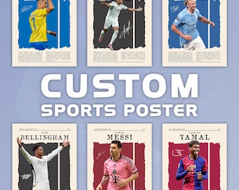 Personalized Sports Poster Digital Art | Custom Athlete Printable, Sport Fan Gift, Custom Wall Decor, Rugby, Soccer, Basketball, Tennis, ETC