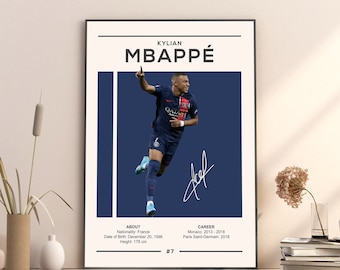 Kylian Mbappe Print, Kylian Mbappe Poster, PSG print, Football Gift, Sports Poster, Football Player Poster, Soccer Wall Art, Mbappe Poster