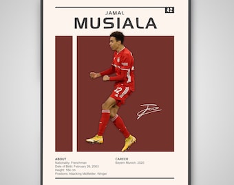 Jamal Musiala Pôster | Impressão de Jamal Musiala, pôster de esportes, pôster de jogador de futebol, arte de parede de futebol, arte de parede de Jamal Musiala Bayern de Munique