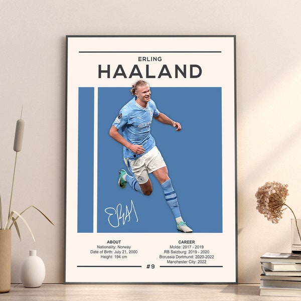 Erling Haaland Poster, Manchester City Poster, Soccer Gifts, Sports Poster, Football Player Poster, Soccer Wall Art, Sports Bedroom Posters