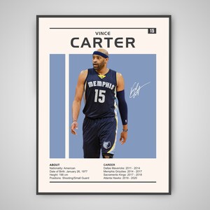 Plakat Vince'a Cartera | Wydruk Vince'a Cartera, Memphis Grizzlies, Plakat sportowy, Plakat koszykarski, Sztuka ścienna NBA, Jaskinia mężczyzny, Sztuka wydruków sportowych