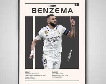 Plakat Karima Benzemy | Plakat Karima Benzemy, Plakat sportowy, Plakat piłkarza, Grafika ścienna z piłką nożną, Plakat Karima Benzemy Real Madryt