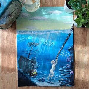 Stampa artistica dell'illustrazione "Profondo" | arte ispirata alla psicoanalisi, giclée, decorazione casa, idea regalo, wall art, acrilico