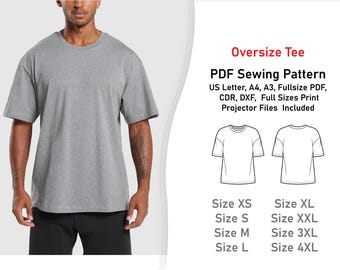 Oversized T-shirt Sewing Pattern Pdf | Unisex Tee Template Xs-Xxxl | Diy Shirt Pattern Download